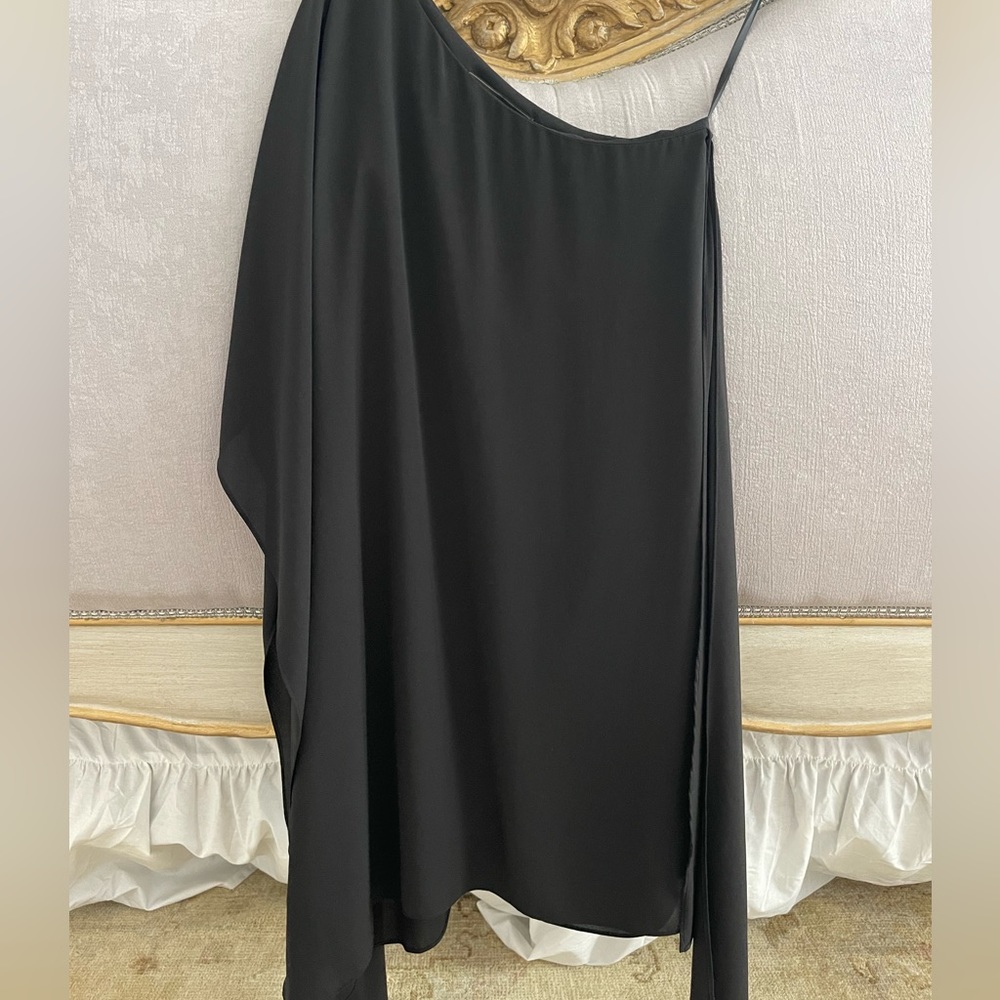BCBG one shoulder black chiffon short dress